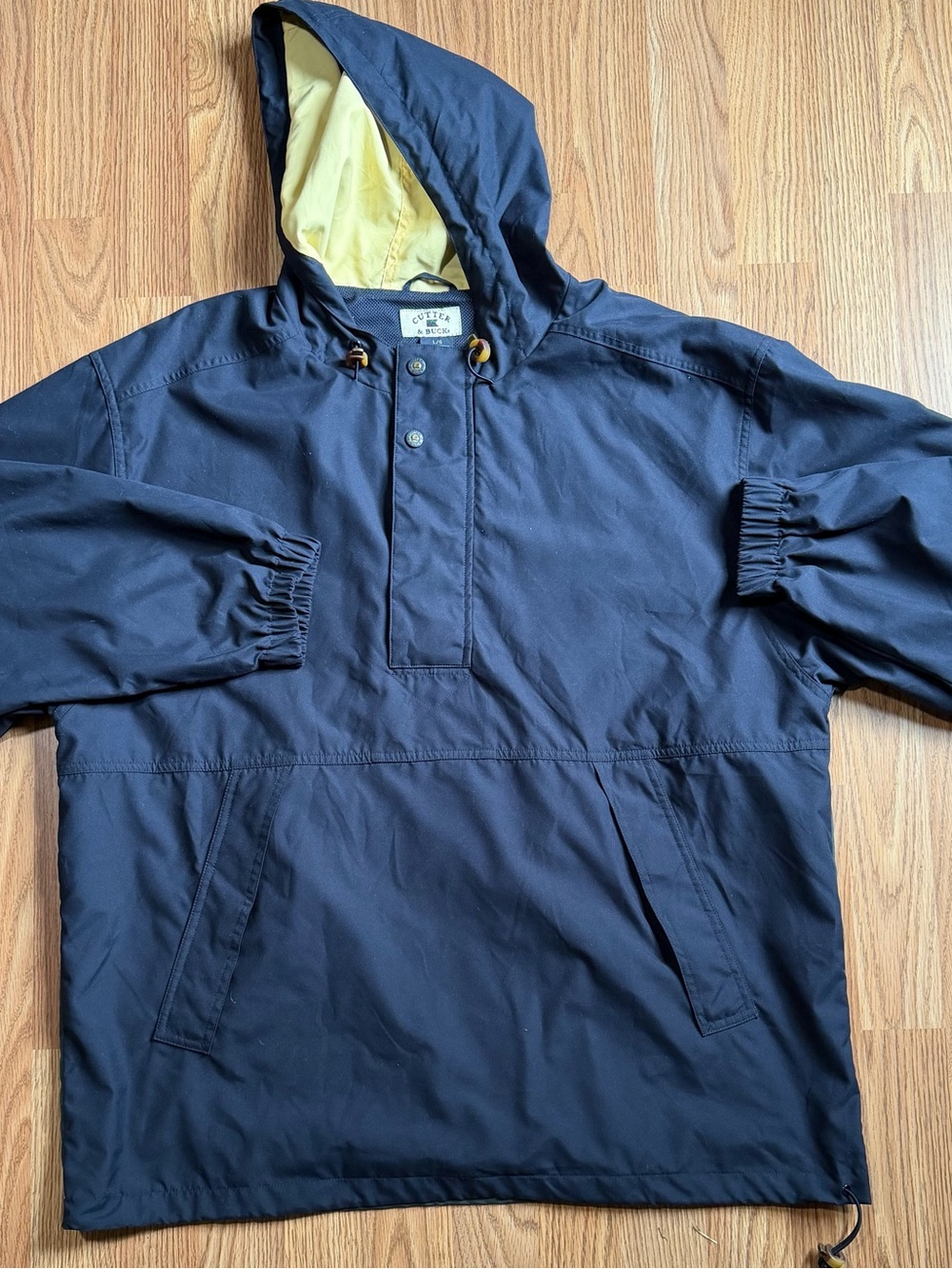 & Other Stories Navy Hooded Pullover Windbreaker with Yellow Lining